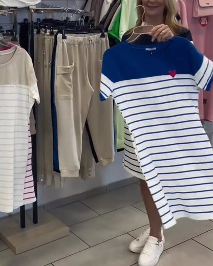 Crew Neck Casual Gestreiftes Kleid