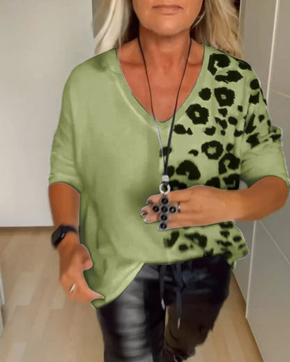 V-Ausschnitt Farbblock Oberteil