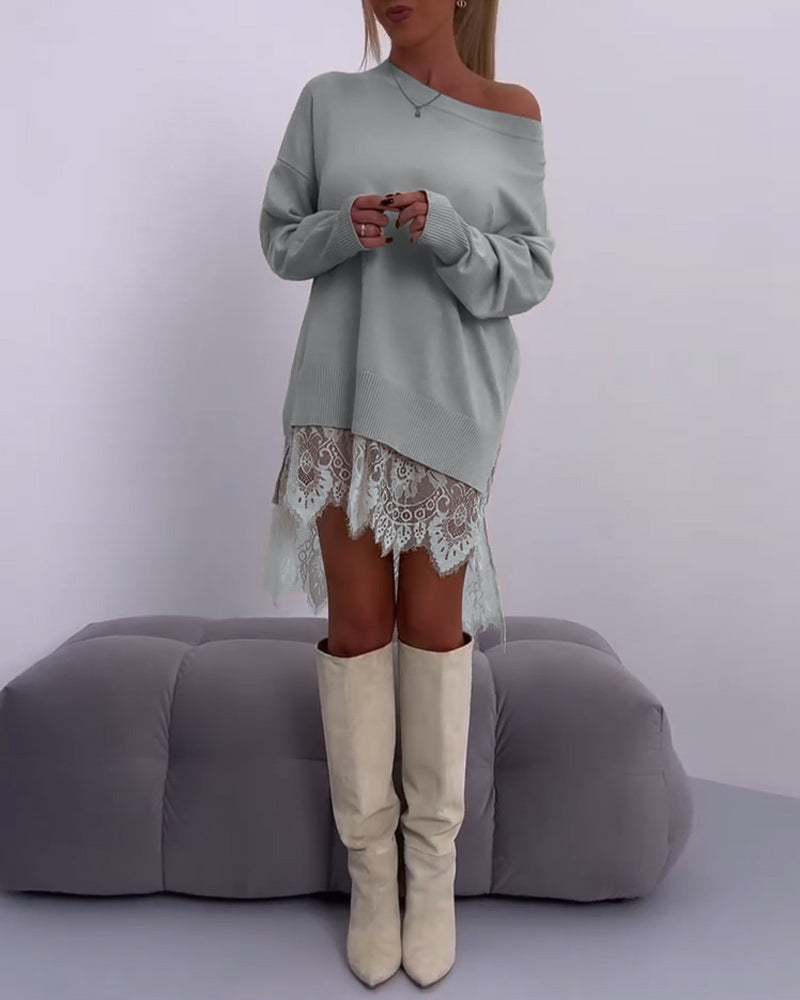 Einfarbiger schmaler Pullover mit schulterfreiem Design