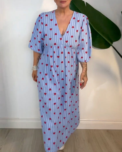 Elegantes V-Ausschnitt Herz Druck Kleid