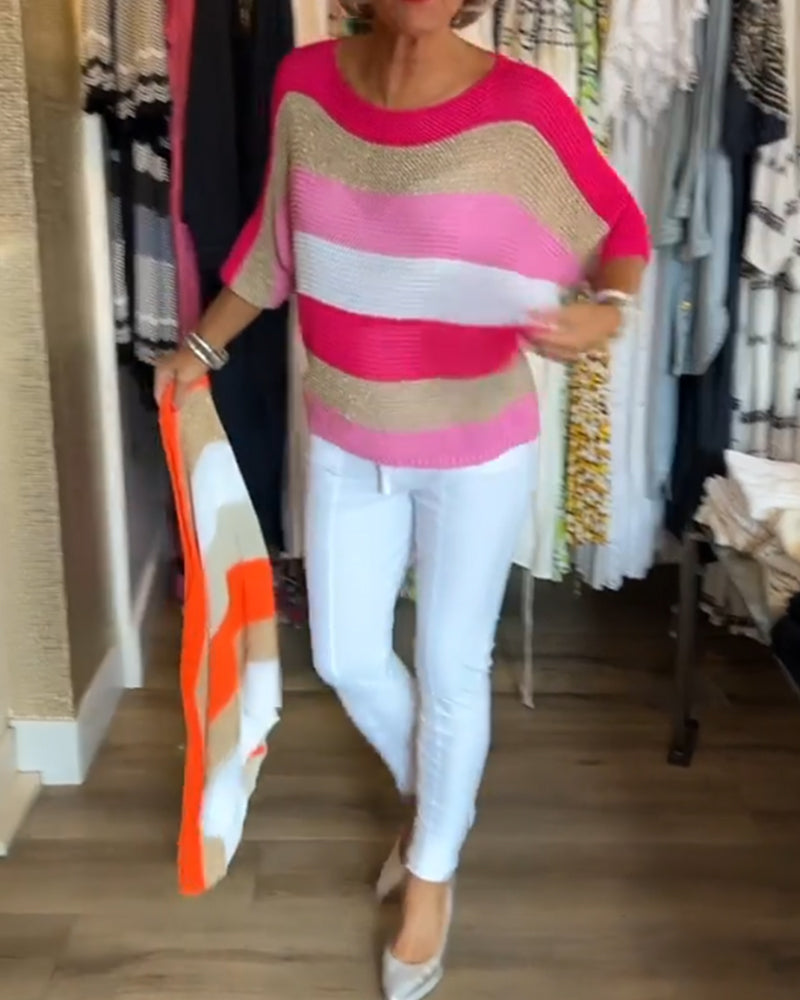 Farbblock Pullover mit Rundhalsausschnitt