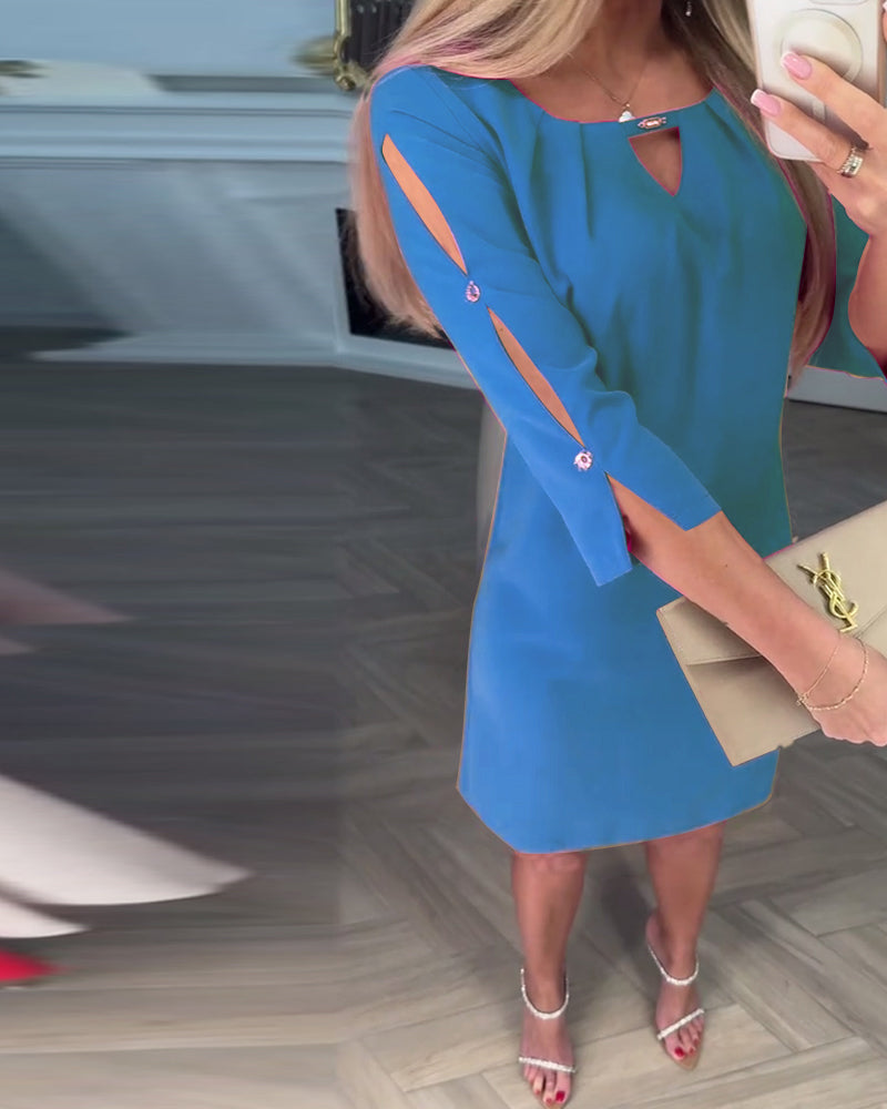 Elegantes Einfarbiges Hohles Gerades Kleid