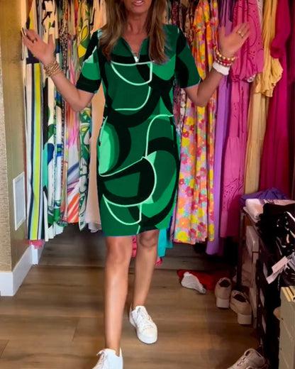 V-Ausschnitt Gerade Bedrucktes Kleid