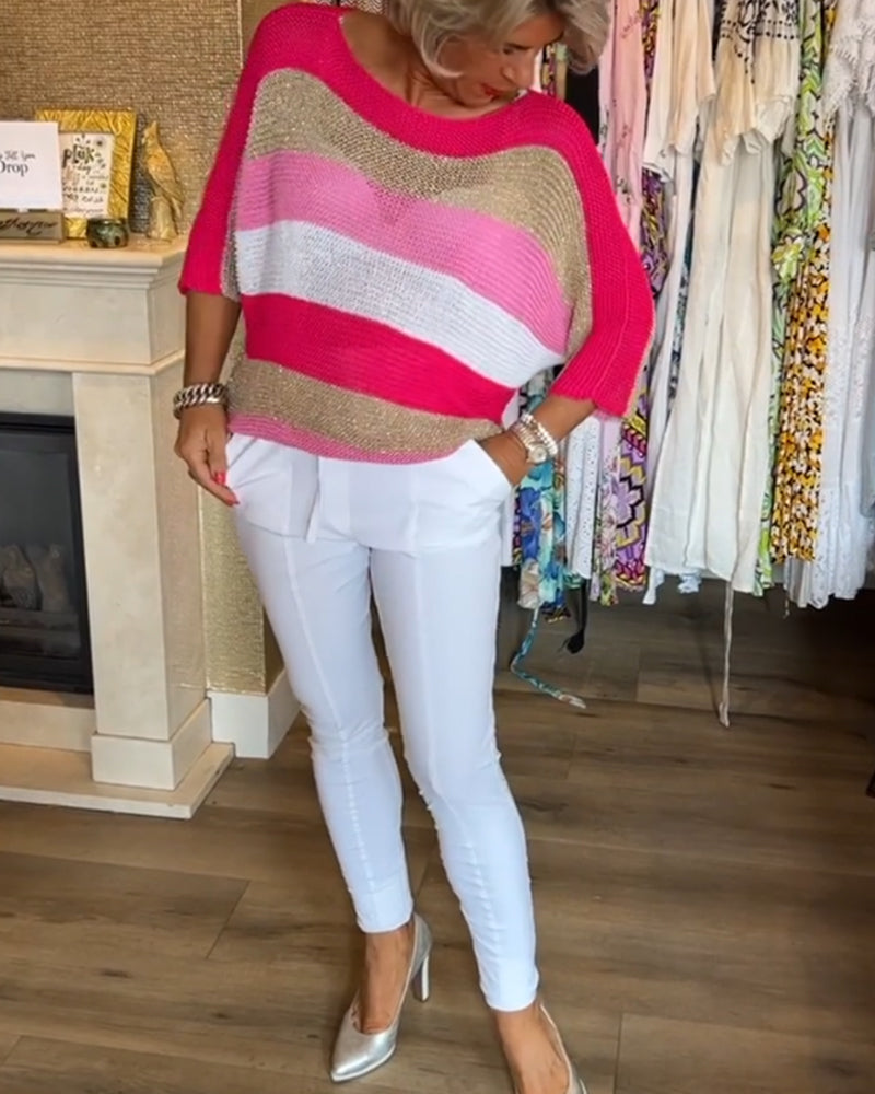 Farbblock Pullover mit Rundhalsausschnitt