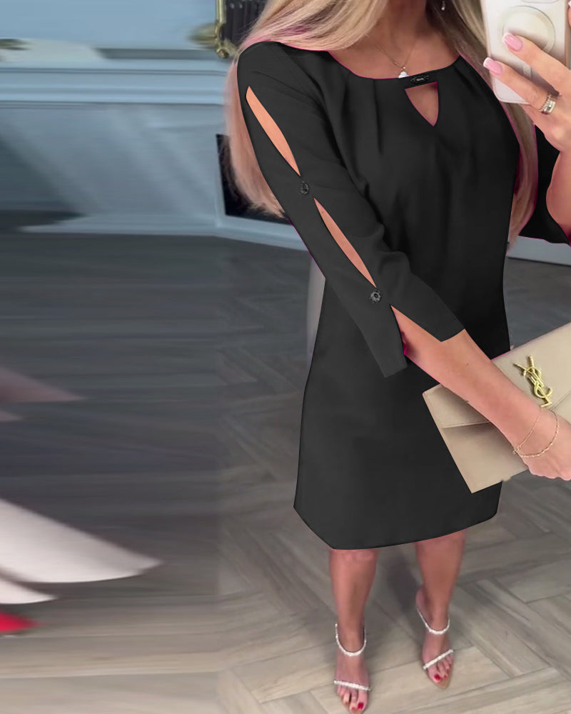 Elegantes Einfarbiges Hohles Gerades Kleid