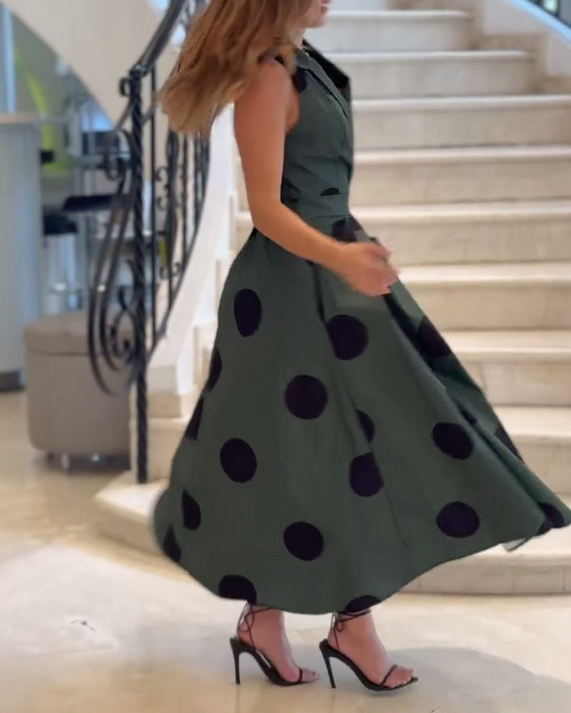 Ärmelloses Revers elegantes einfarbiges Kleid