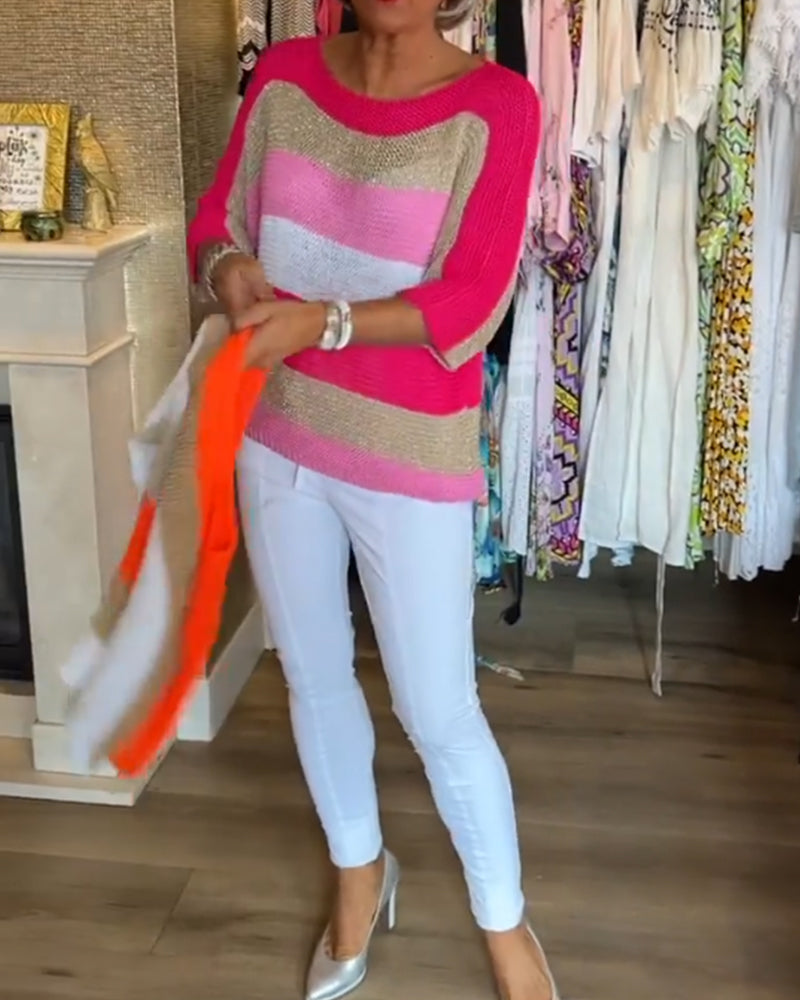 Farbblock Pullover mit Rundhalsausschnitt