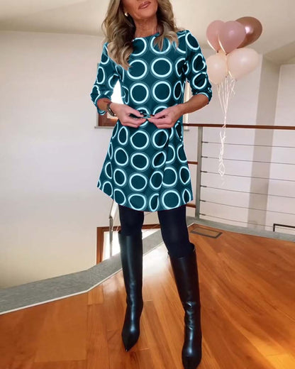 Rundhals-Kreisdruck Freizeitkleid