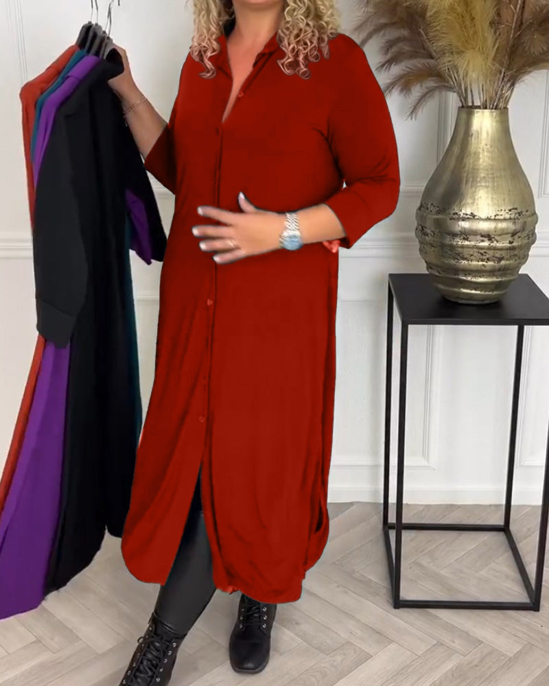 Knopfhemd Kleid in einfarbig