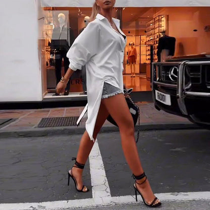 Einfarbiges Revers Schlitz Freizeithemd