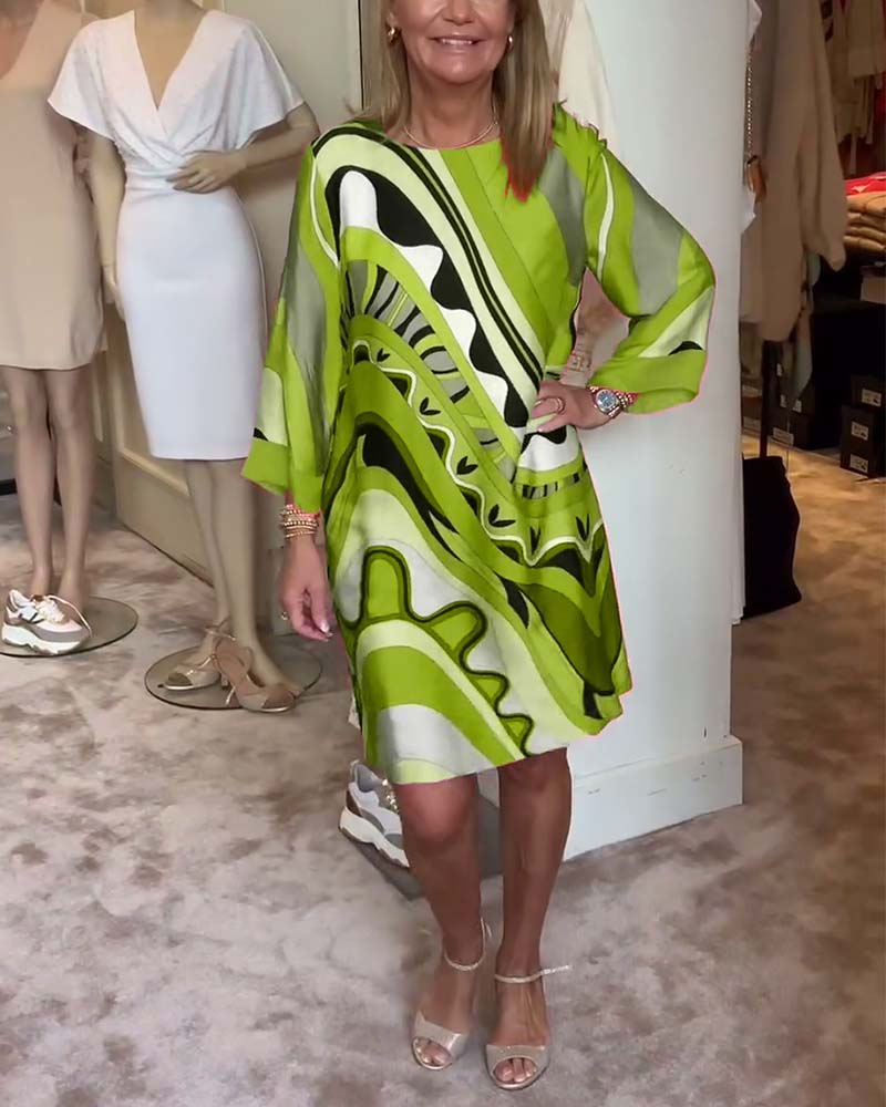 Modisches Midi-Kleid mit Rundhalsausschnitt und Druck