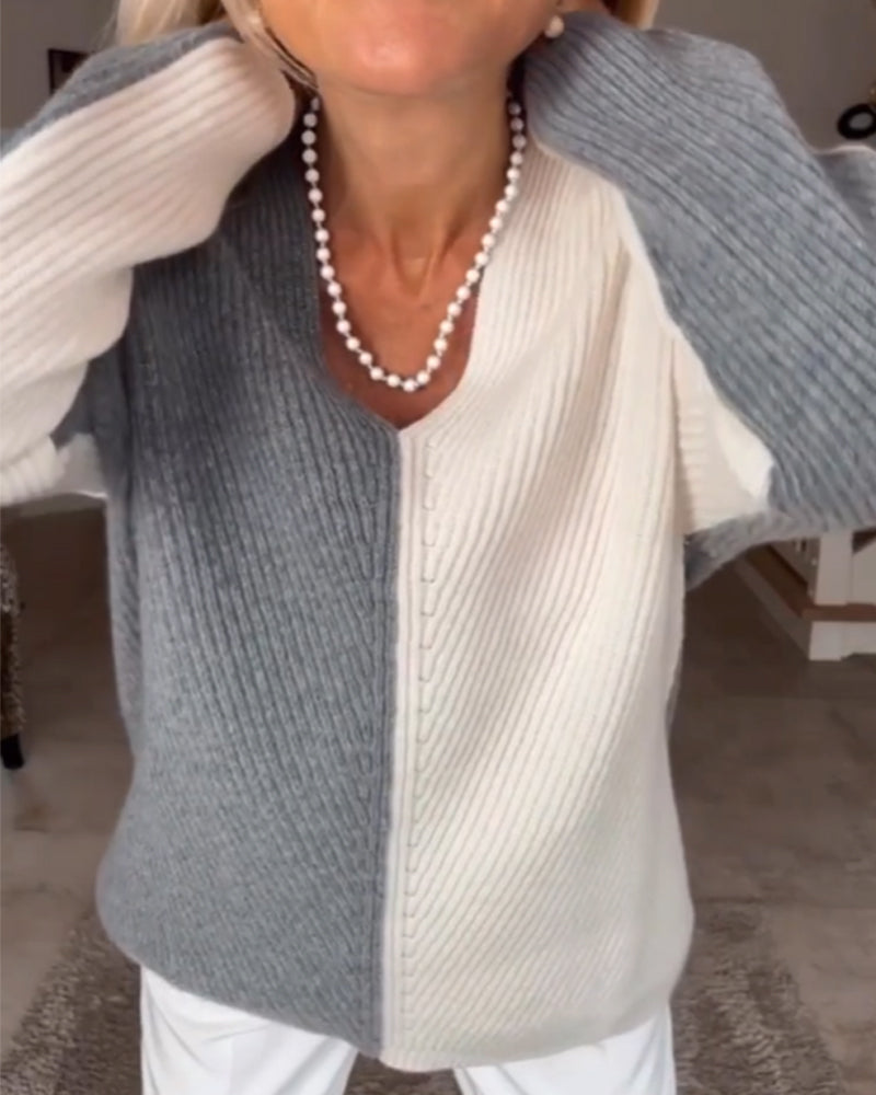 V-Ausschnitt Farbkasten Pullover