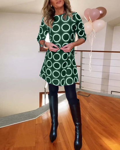 Rundhals-Kreisdruck Freizeitkleid