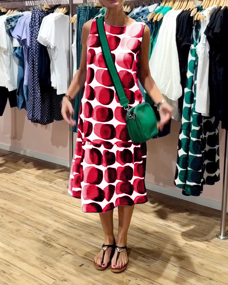 Rundhals Ärmelloses Bedrucktes Kleid