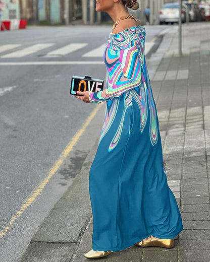 Langärmliges, elegantes Maxikleid mit schulterfreiem Schnitt