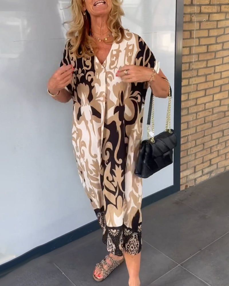 V-Ausschnitt Geometrisches Druckkleid