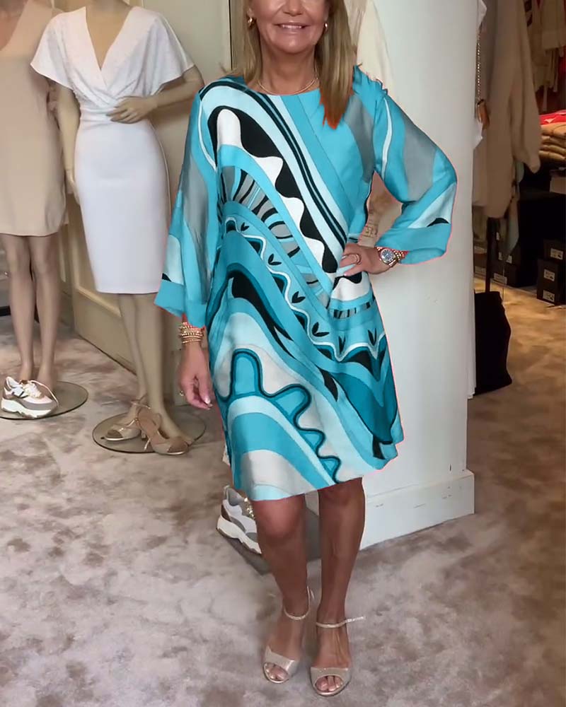 Modisches Midi-Kleid mit Rundhalsausschnitt und Druck