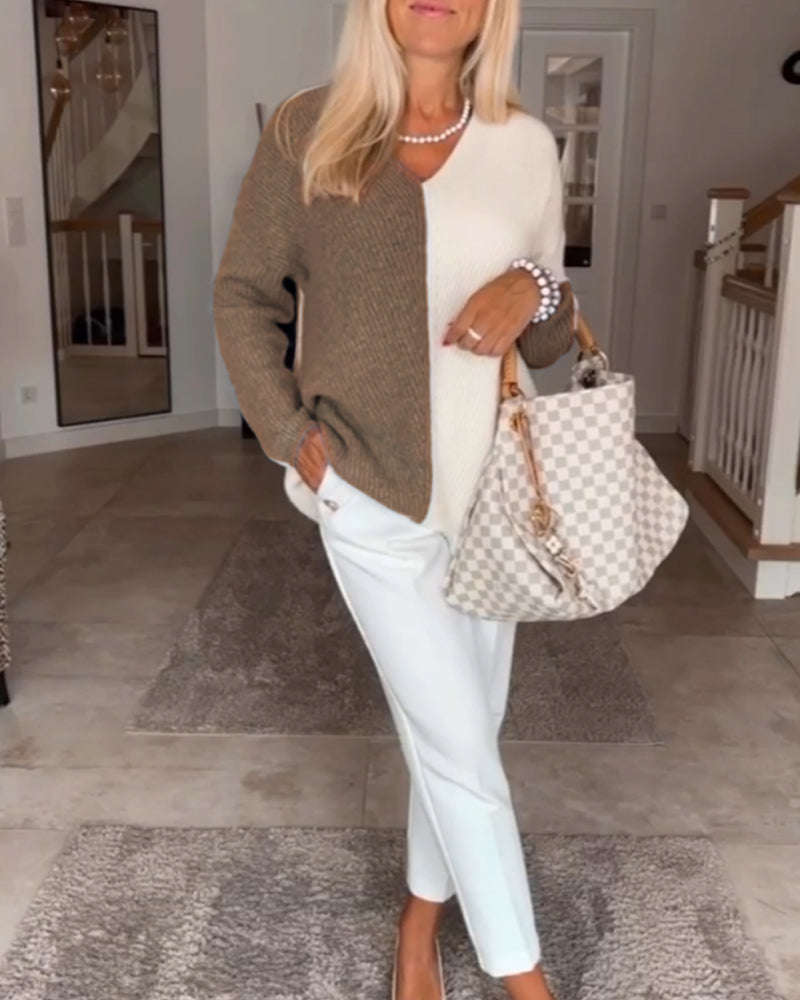 V-Ausschnitt Farbkasten Pullover