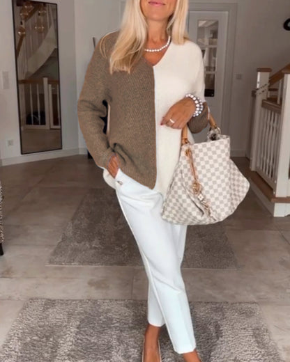 V-Ausschnitt Farbkasten Pullover