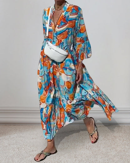 Rüschensleeve V-Ausschnitt Kleid