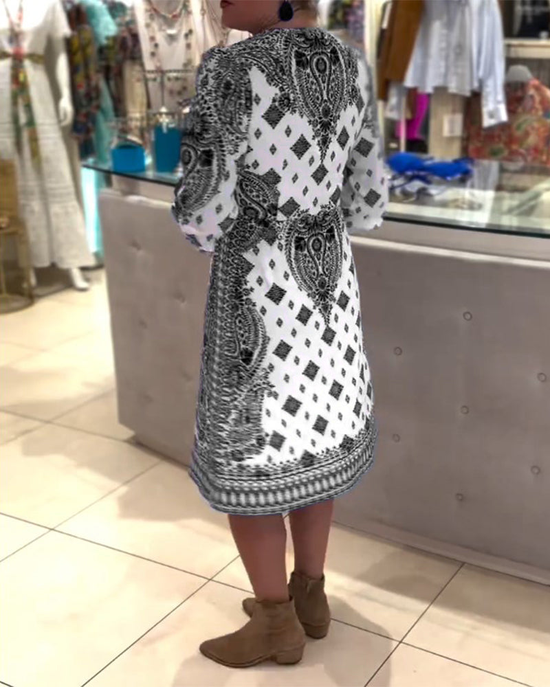 Elegantes V-Ausschnitt Midi-Kleid