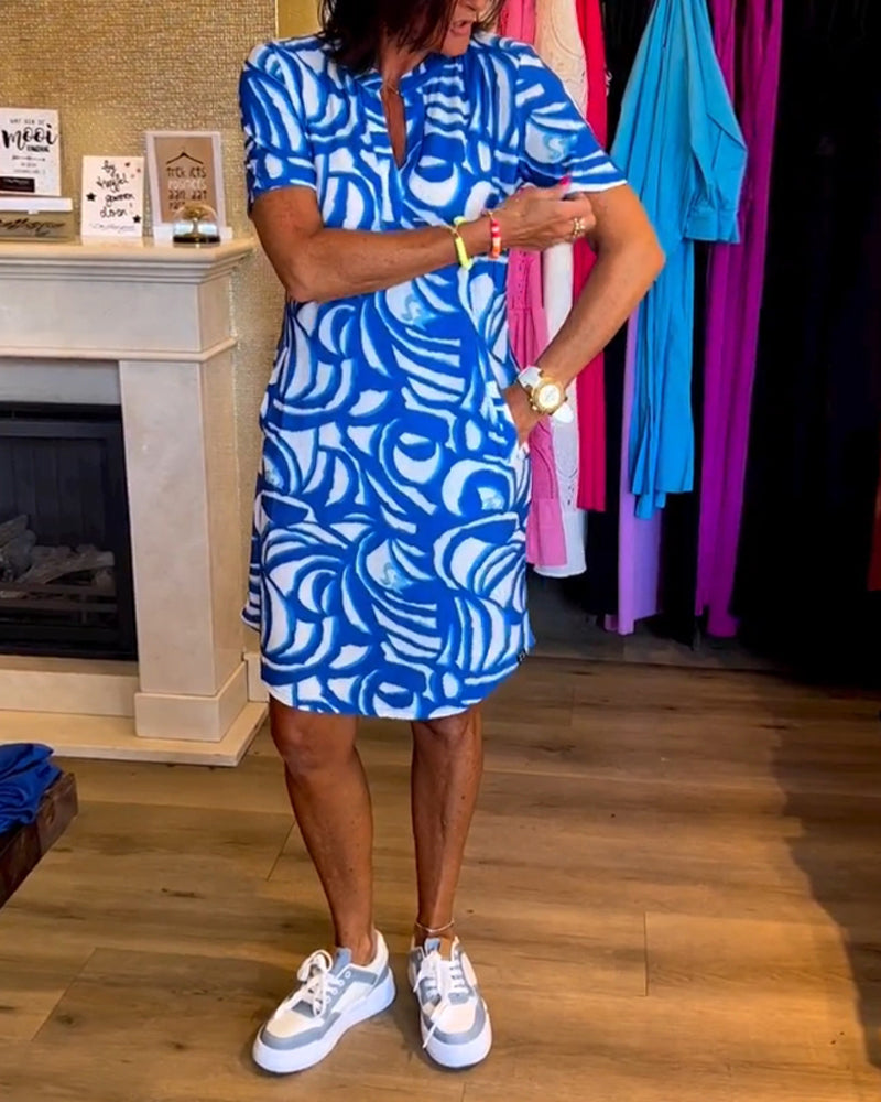 Lässiges Kurzarmbedrucktes Kleid