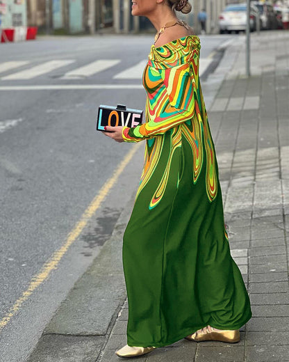 Langärmliges, elegantes Maxikleid mit schulterfreiem Schnitt