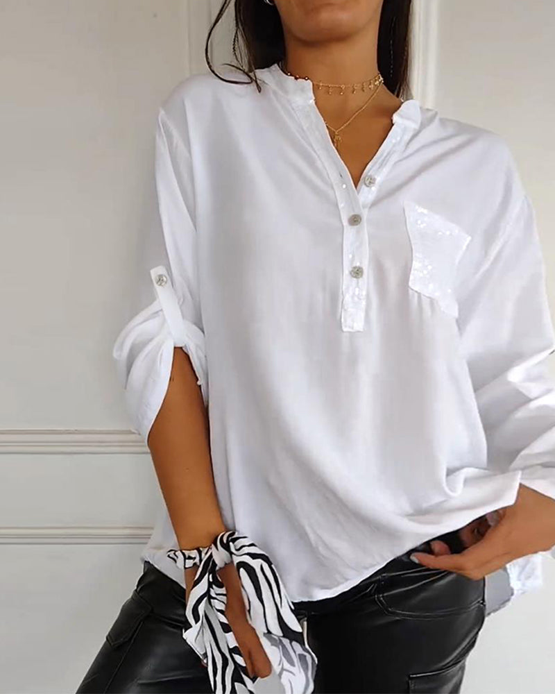 Pailletten-Patchwork lässiges Oberteil