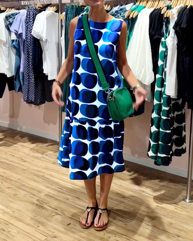 Rundhals Ärmelloses Bedrucktes Kleid