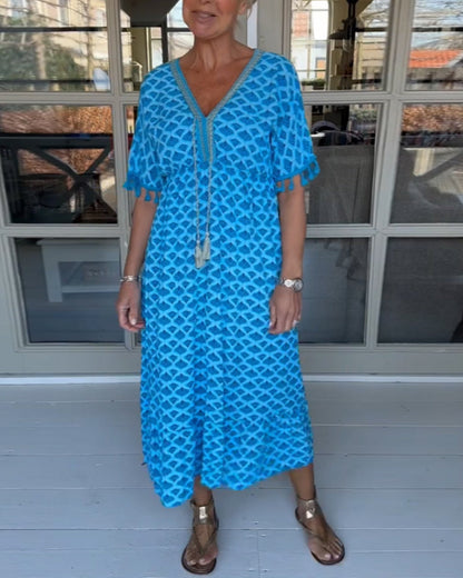 V-Ausschnitt bedrucktes Freizeitkleid