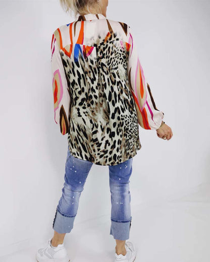 V-Ausschnitt Bunte Bedruckte Bluse