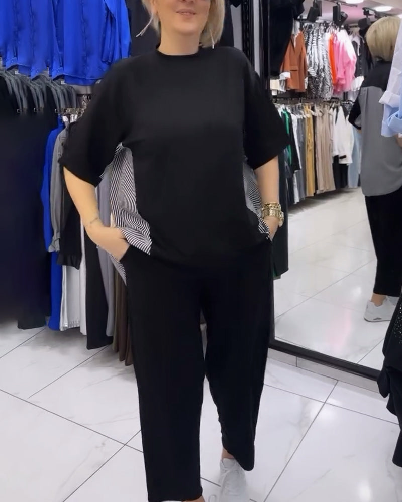 Gestreifte Patchwork-Casual-Bluse