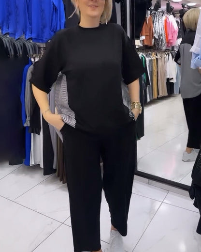 Gestreifte Patchwork-Casual-Bluse