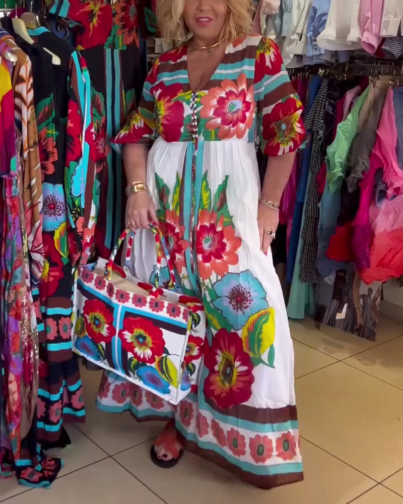 Tiefes V lockeres lässiges Blumenkleid