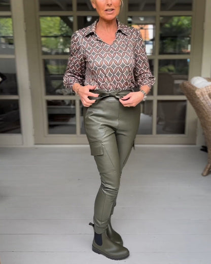 Vintage V-Ausschnitt Freizeitbluse