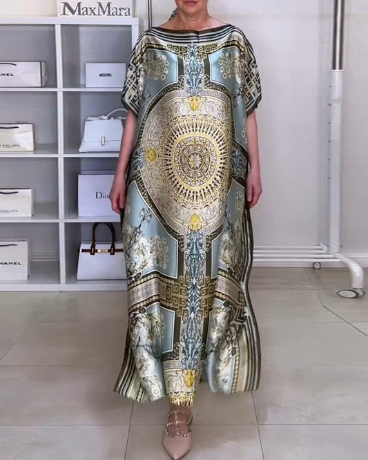 Boho bedrucktes lockeres Kleid mit Schlitz