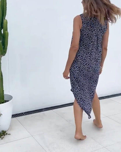 Bedrucktes ärmelloses V-Ausschnitt-Kleid