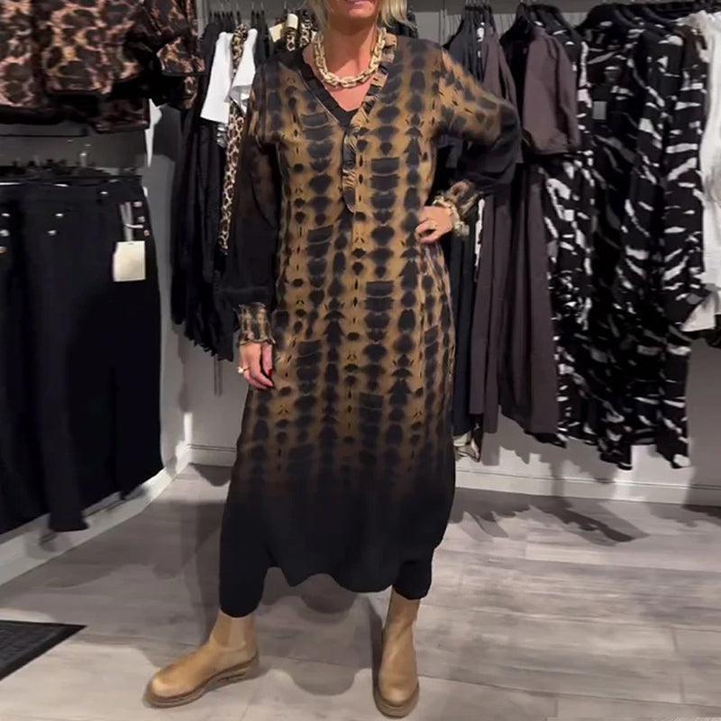 V-Ausschnitt langärmliges Gradient-Kleid