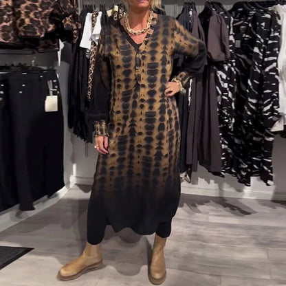 V-Ausschnitt langärmliges Gradient-Kleid