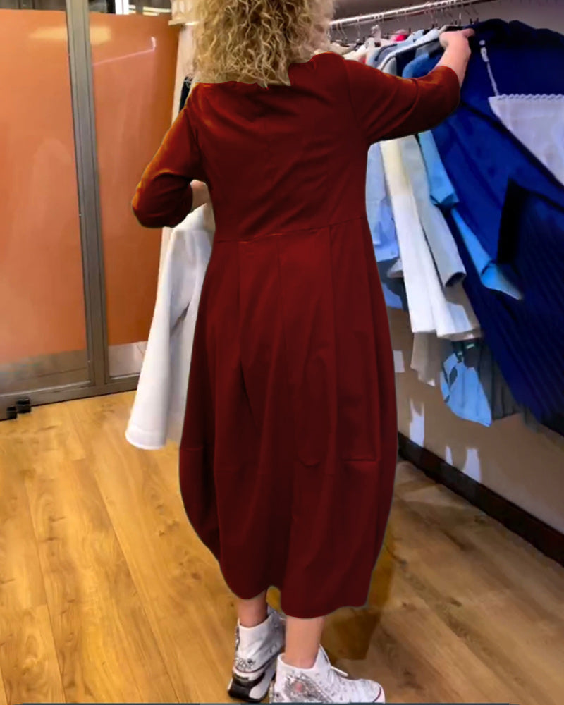 Rundhals 2/3 Ärmel Kleid