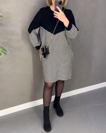 Chic Farbblockkleid mit Karomuster