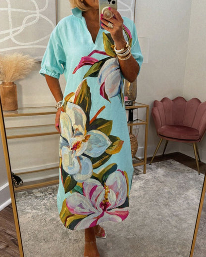 Blumenmuster lockeres Freizeitkleid