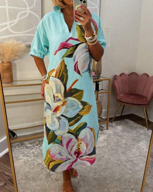 Blumenmuster lockeres Freizeitkleid