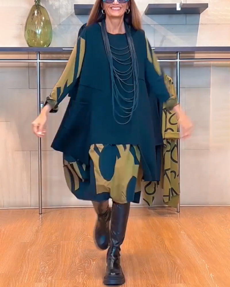 Bedrucktes Kleid mit Rundhalsausschnitt