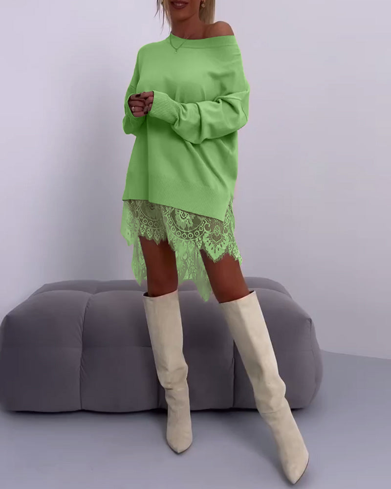 Einfarbiger schmaler Pullover mit schulterfreiem Design