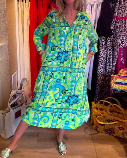 Lockeres bedrucktes Pocket-Kleid