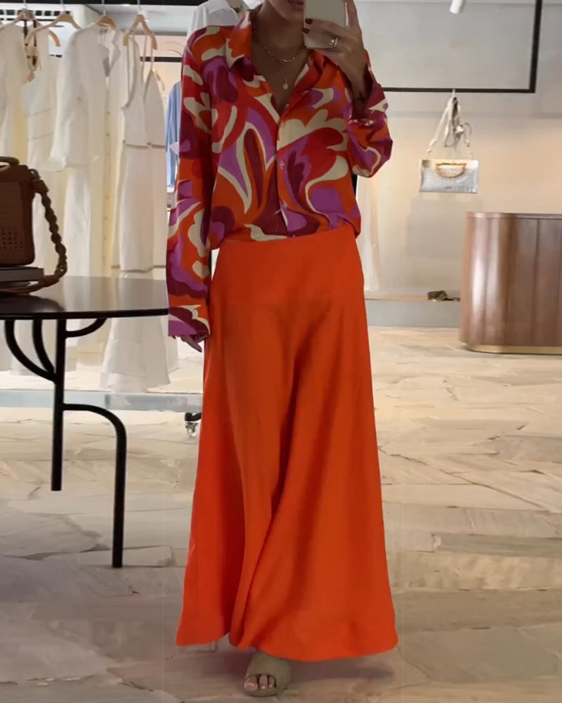 Reversfarbige Bedruckte Bluse mit Knöpfen