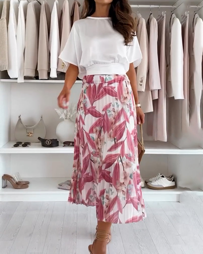 Einfärbige Bluse mit Taillenknoten und kurzen Ärmeln