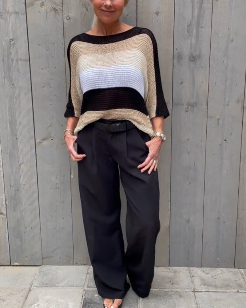 Farbblock Pullover mit Rundhalsausschnitt