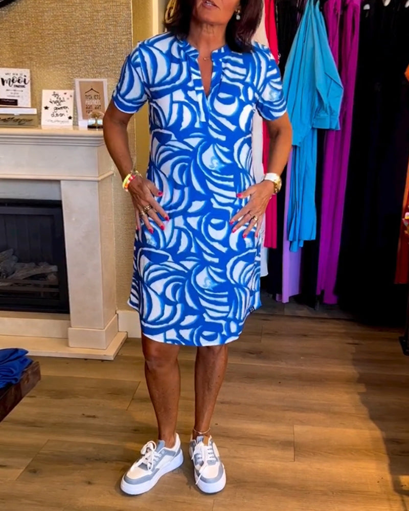 Lässiges Kurzarmbedrucktes Kleid